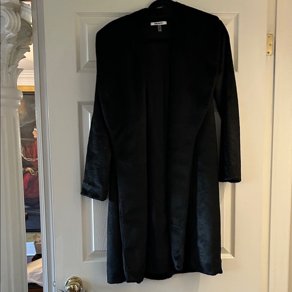 DKNYC Black Fuzzy Open Coat